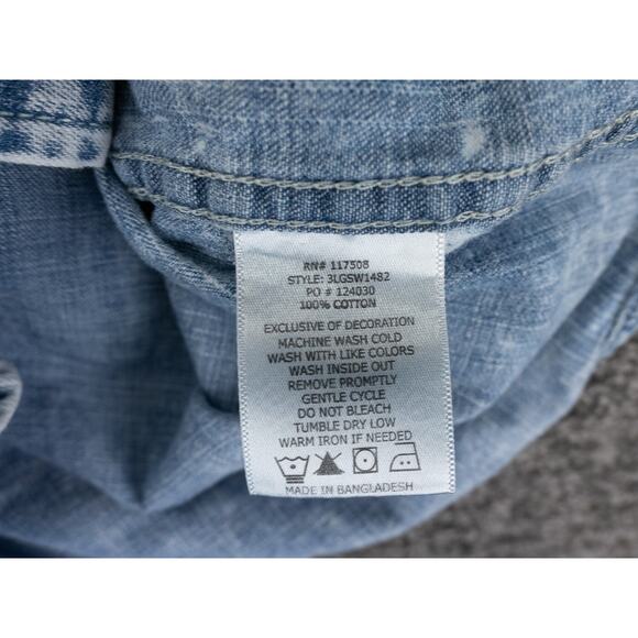 Levis Shirt Mens XL (Large Fit) Blue Acid Wash Denim Short Sleeve Casual Western - Picture 3 of 8